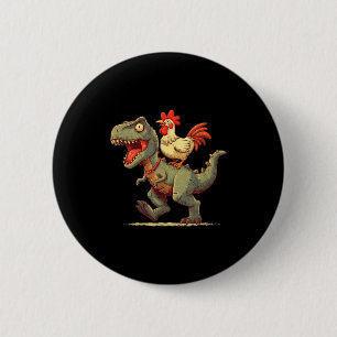 Funny chicken riding dinosaur graphic for boys and 6 cm round badge