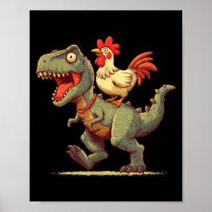 Funny chicken riding dinosaur graphic for boys and poster