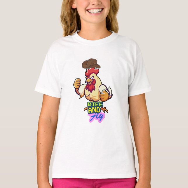 Funny Chicken Rise and Fly” T-Shirt (Front)