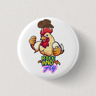 Funny Chicken Rise and Fly” T-Shirt 3 Cm Round Badge