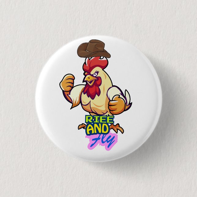 Funny Chicken Rise and Fly” T-Shirt 3 Cm Round Badge (Front)