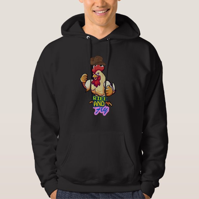 Funny Chicken Rise and Fly” T-Shirt Hoodie (Front)