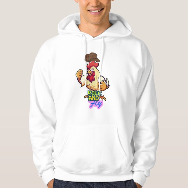Funny Chicken Rise and Fly” T-Shirt Hoodie (Front)