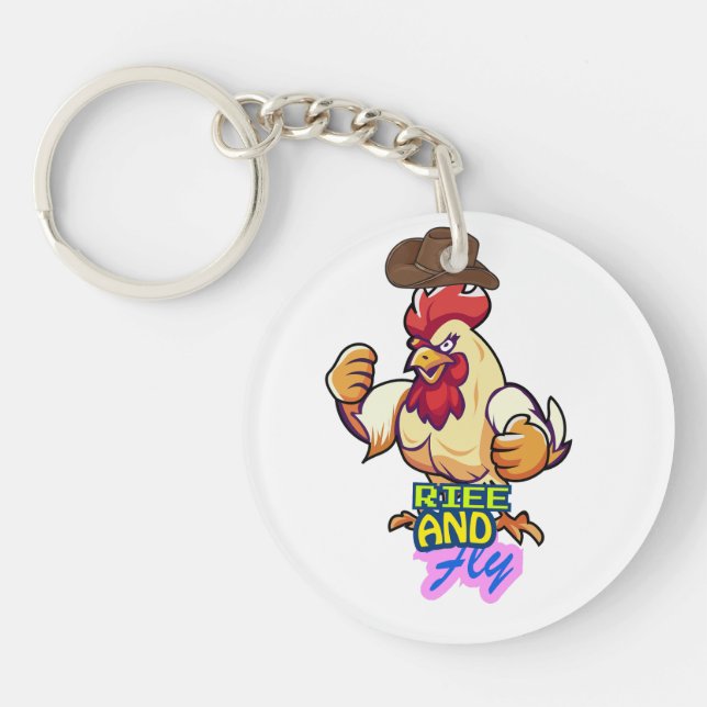 Funny Chicken Rise and Fly” T-Shirt Key Ring (Front)