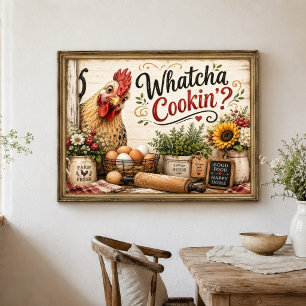 Funny Chicken Rooster Farmhouse Kitchen Wall Art