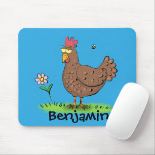 Funny chicken rustic cartoon illustration mouse mat