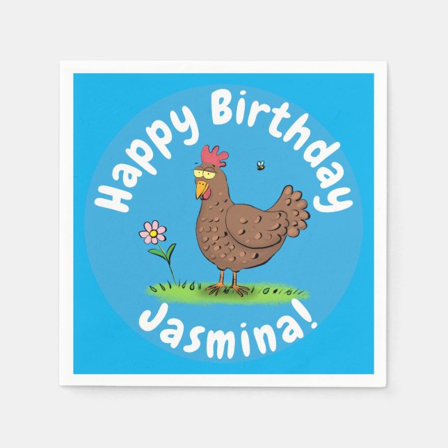 Funny chicken rustic cartoon illustration napkin (Front)