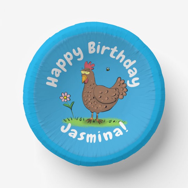 Funny chicken rustic cartoon illustration paper plate (Front)