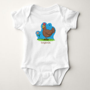 Funny chicken rustic whimsical cartoon baby bodysuit