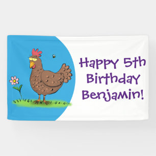 Funny chicken rustic whimsical cartoon banner