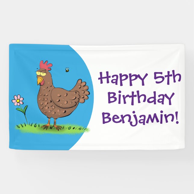 Funny chicken rustic whimsical cartoon banner (Horizontal)