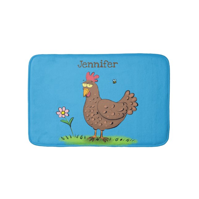 Funny chicken rustic whimsical cartoon bath mat (Front)