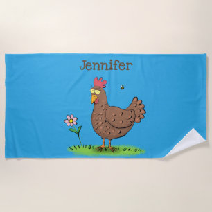Funny chicken rustic whimsical cartoon beach towel