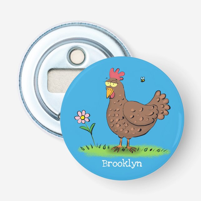 Funny chicken rustic whimsical cartoon bottle opener (Front)