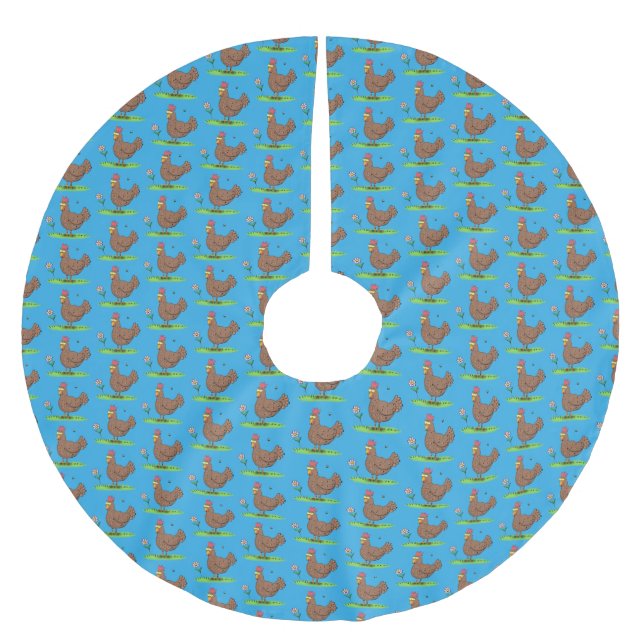 Funny chicken rustic whimsical cartoon brushed polyester tree skirt (Front)