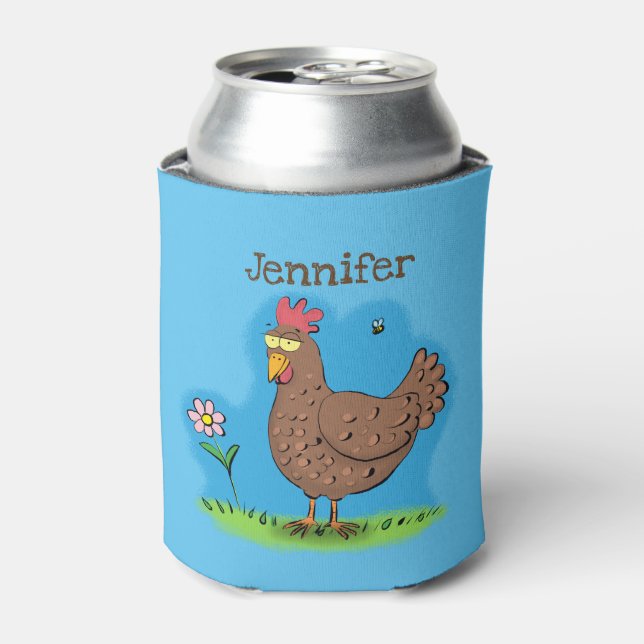 Funny chicken rustic whimsical cartoon can cooler (Can Front)