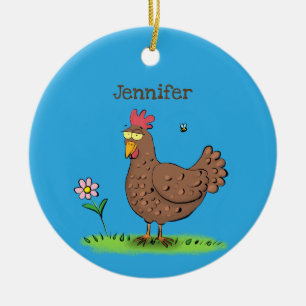 Funny chicken rustic whimsical cartoon ceramic tree decoration
