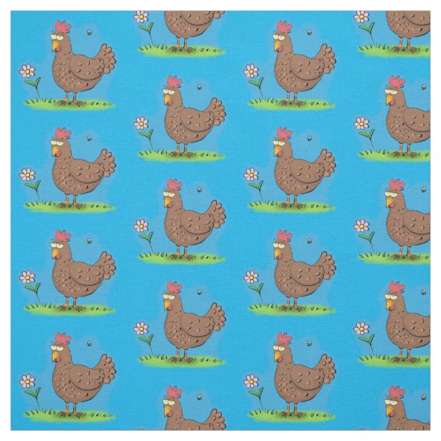 Funny chicken rustic whimsical cartoon fabric (Swatch)