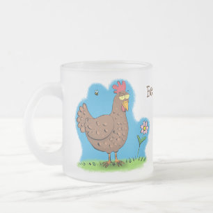 Funny chicken rustic whimsical cartoon frosted glass coffee mug
