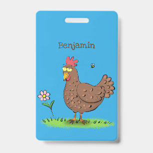 Funny chicken rustic whimsical cartoon ID badge