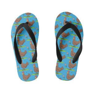 Funny chicken rustic whimsical cartoon kid's flip flops