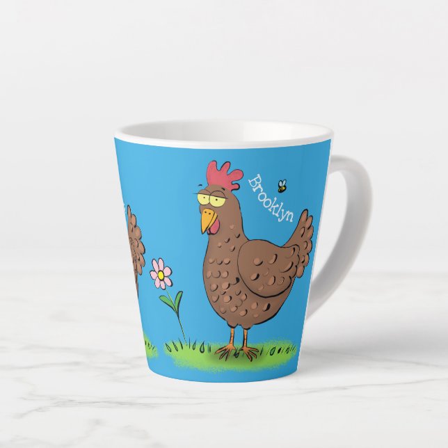 Funny chicken rustic whimsical cartoon latte mug (Right Angle)