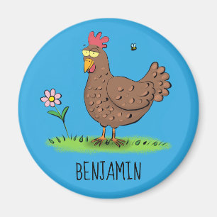 Funny chicken rustic whimsical cartoon magnet