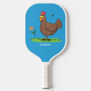 Funny chicken rustic whimsical cartoon pickleball paddle