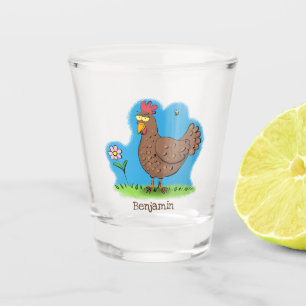 Funny chicken rustic whimsical cartoon shot glass