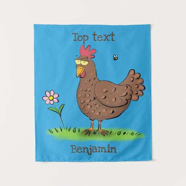 Funny chicken rustic whimsical cartoon tapestry (Front)