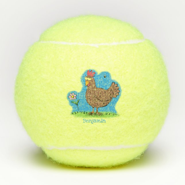 Funny chicken rustic whimsical cartoon tennis balls (Front)