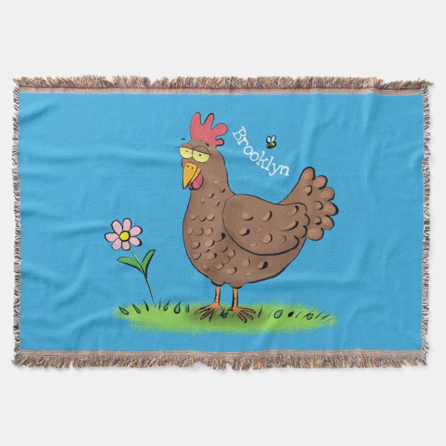 Funny chicken rustic whimsical cartoon throw blanket (Front)