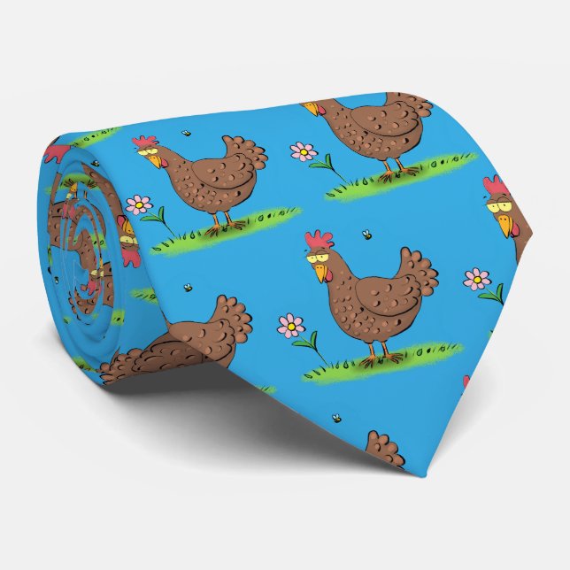 Funny chicken rustic whimsical cartoon tie (Rolled)