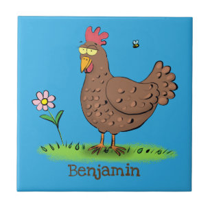 Funny chicken rustic whimsical cartoon tile