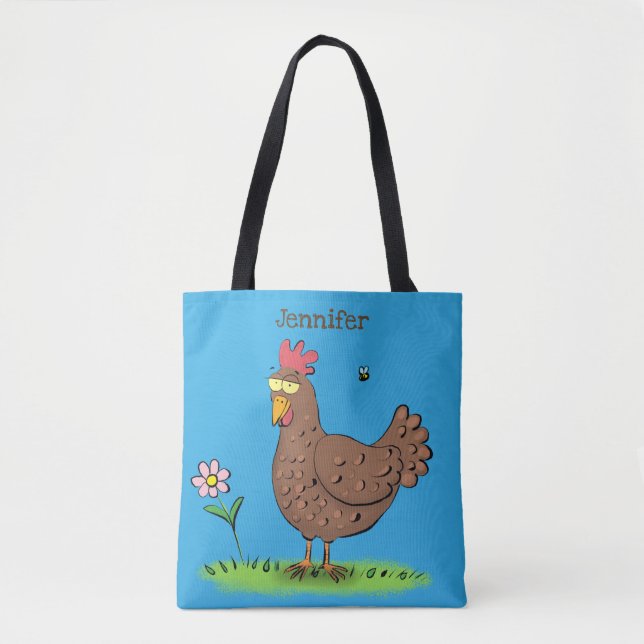 Funny chicken rustic whimsical cartoon tote bag (Front)