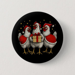Funny Chicken Santa Xmas Tree Farm Merry Christmas 6 Cm Round Badge