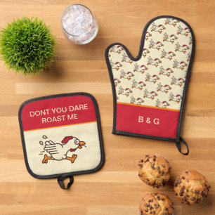 funny chicken saying oven mitt & pot holder set