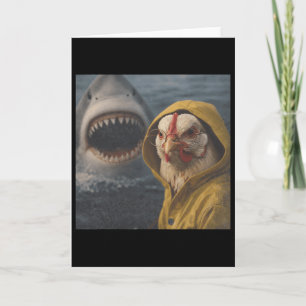 Funny Chicken Shark Attack Meme Vintage Card