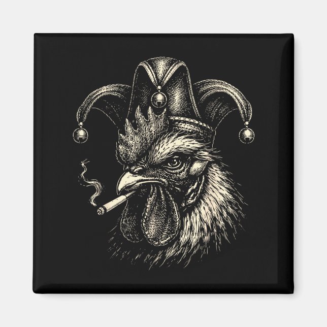 Funny chicken smoking cigarette meme rooster jeste magnet (Front)