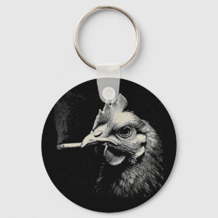 Funny Chicken Smoking Pipe Rooster Farmhouse Key Ring
