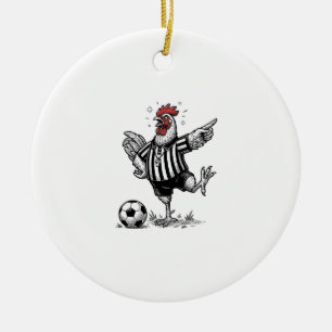 Funny Chicken Soccer Vintage Engraving Shirt_1 Ceramic Tree Decoration