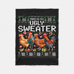 Funny Chicken Ugly Christmas Sweater Holiday Desig Fleece Blanket