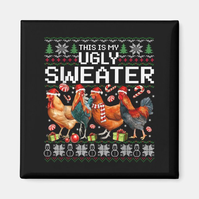 Funny Chicken Ugly Christmas Sweater Holiday Desig Magnet (Front)