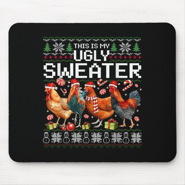 Funny Chicken Ugly Christmas Sweater Holiday Desig Mouse Mat (Front)