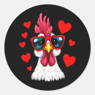 Funny Chicken Valentines Day Heart Chicken Couple  Classic Round Sticker