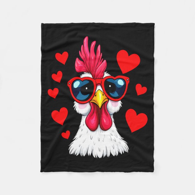 Funny Chicken Valentines Day Heart Chicken Couple  Fleece Blanket (Front)