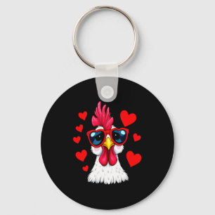 Funny Chicken Valentines Day Heart Chicken Couple Key Ring