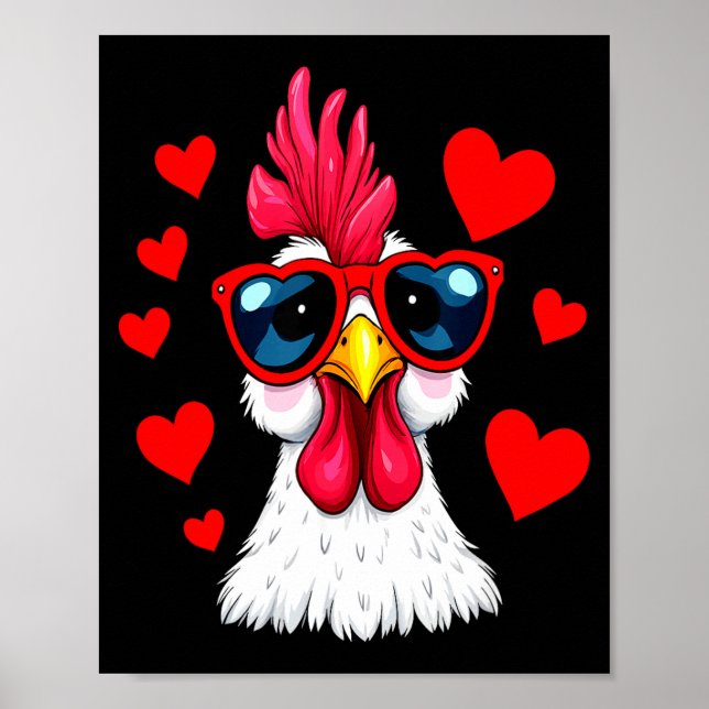 Funny Chicken Valentines Day Heart Chicken Couple  Poster (Front)