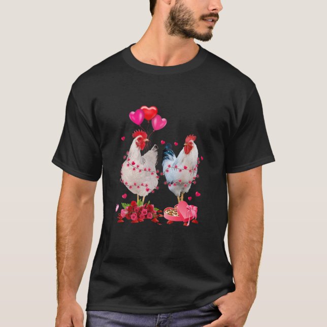 Funny Chicken Valentines Day Heart Chicken Couple T-Shirt (Front)