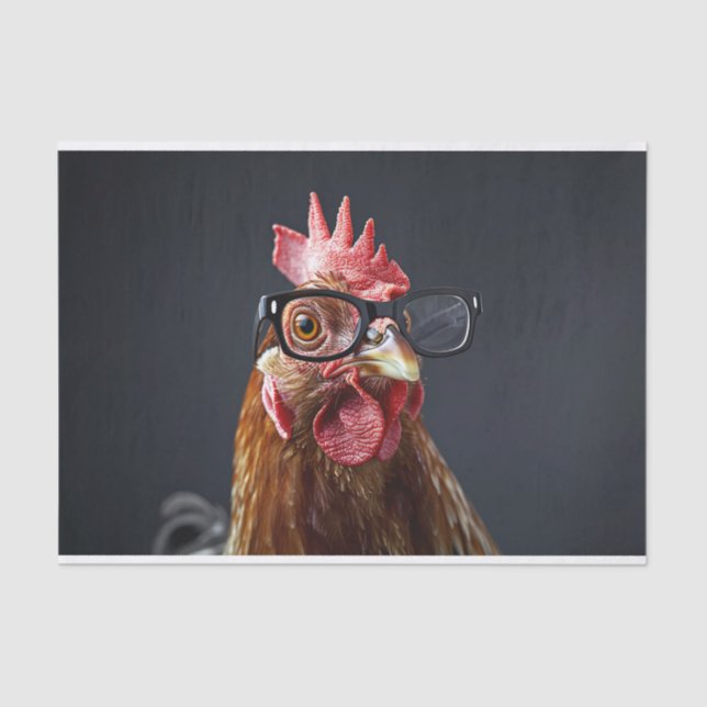 Funny Chicken Wearing Glasses Decoupage Tissue Paper (Front)